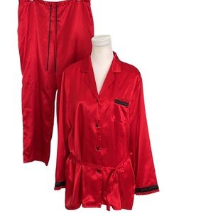Flora red black silky satin draw string pajama